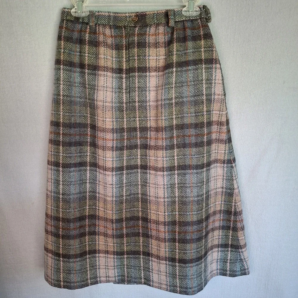 Vintage THE SPORTING LIFE Size 10 Plaid Wool Skirt Brown Pink Zip Made In USA - Picture 2 of 14